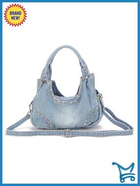 Denim Crossbody Bag Rhinestone Jean Purse Y2K Handbag Women